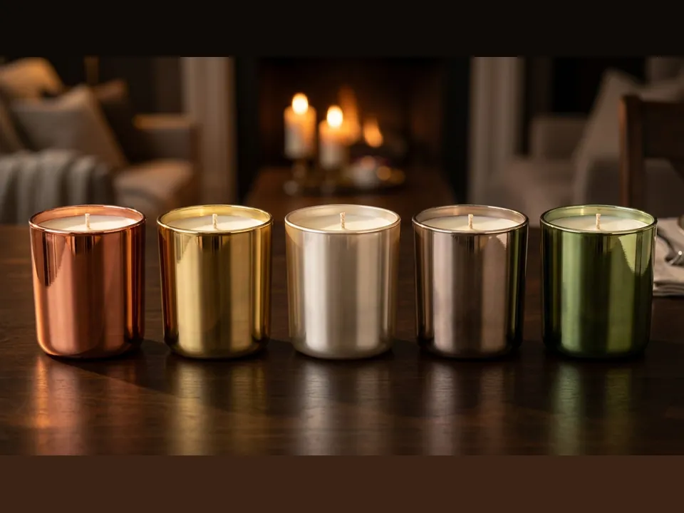 Vetro Bagliore: glass jar candles with a metallic shimmer