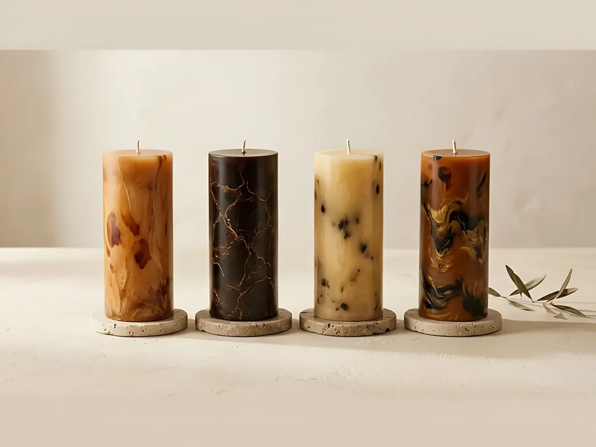 Tartaruga: tortoiseshell-patterned pillar candles