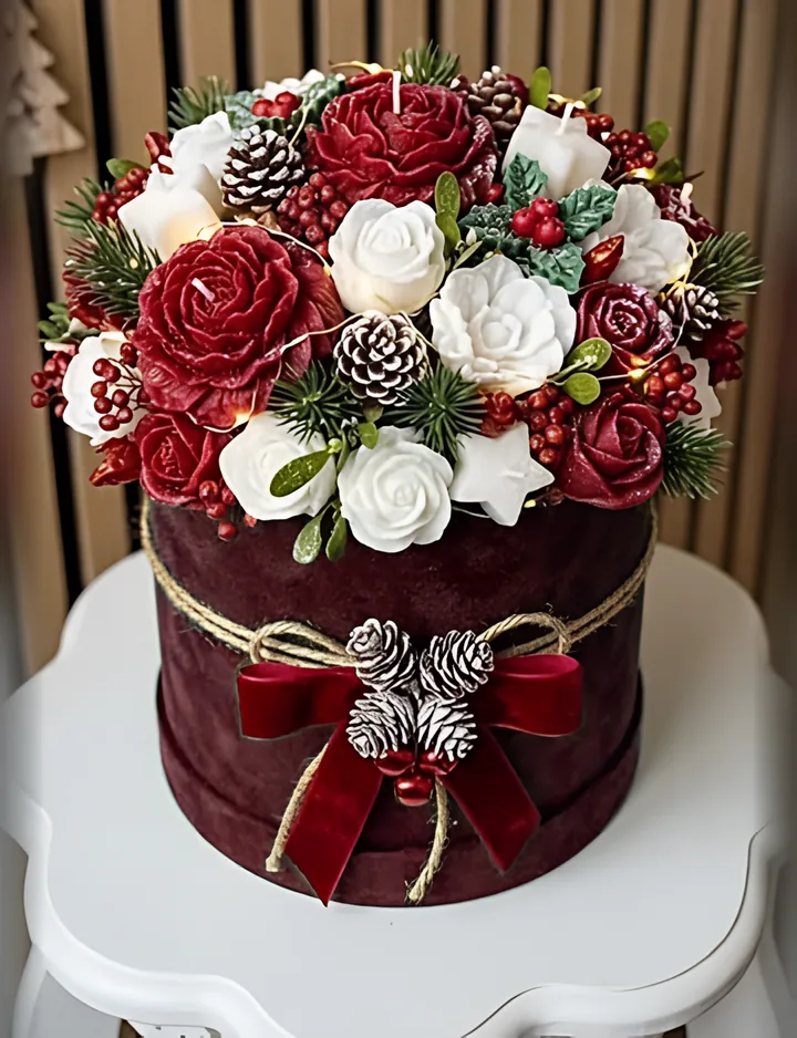 Candle Bouquet, Burgundy velvet box