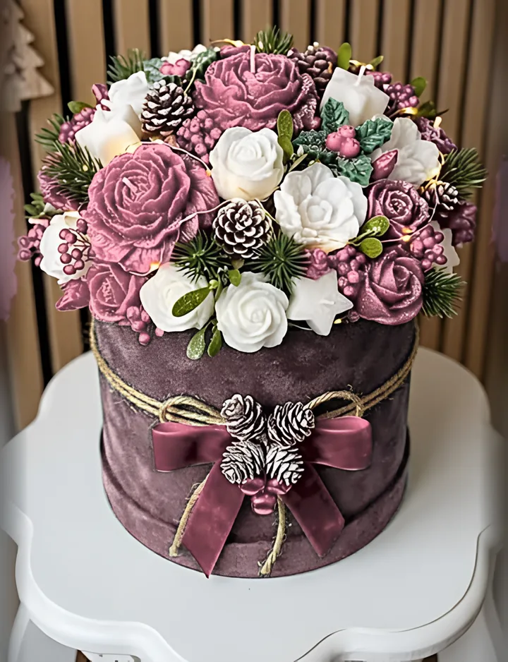 Candle Bouquet, Dusty Rose velvet box