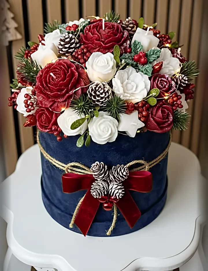 Candle Bouquet, Navy velvet box